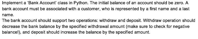 Solved Implement a ‘Bank Account’ class in Python. The | Chegg.com