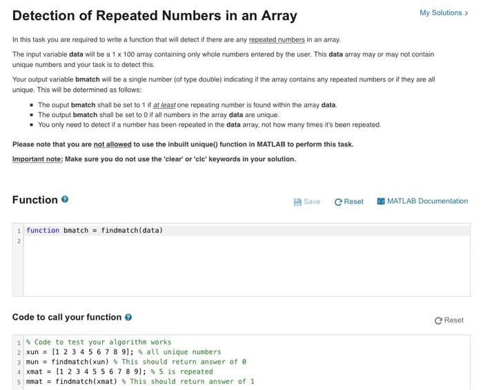 Solved Detection of Repeated Numbers in an Array My | Chegg.com