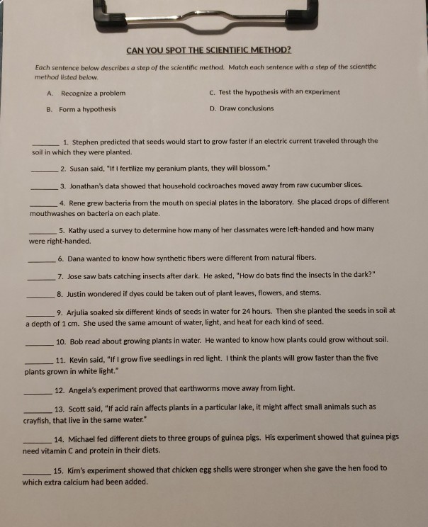 Solved CAN YOU SPOT THE SCIENTIFIC METHOD? Each sentence | Chegg.com