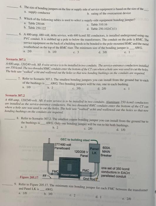 Solved 4. The size of bonding jumpers on the line or supply