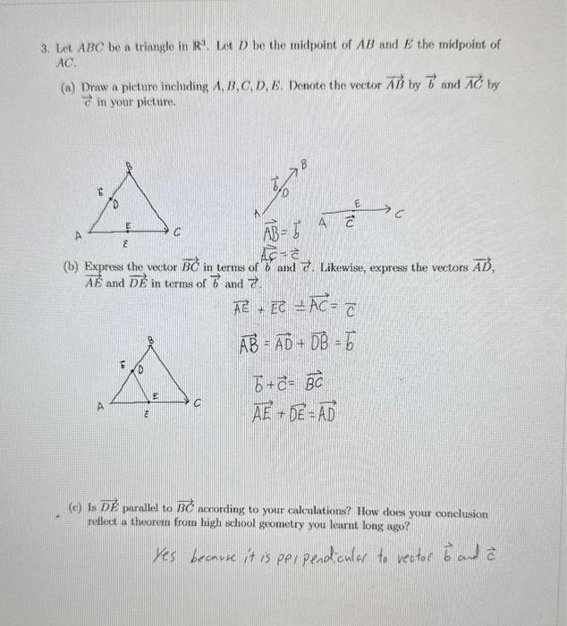 Solved 3. Let ABC be a triangle in R3. Let D be the midpoint | Chegg.com