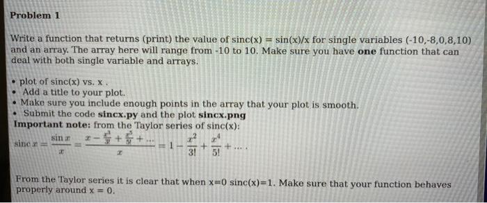 Solved Problem 1 Write a function that returns (print) the | Chegg.com