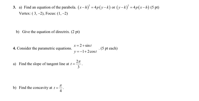 3 A Find An Equation Of The Parabola X H Chegg Com