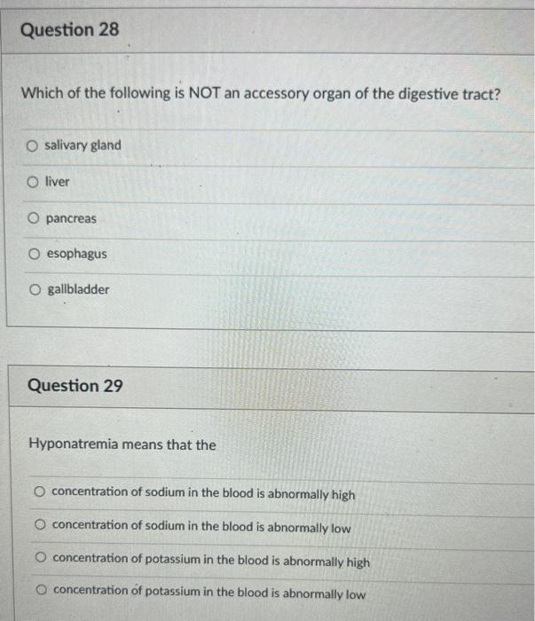 Solved Which of the following is NOT an accessory organ of