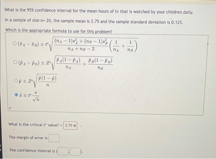 Solved What is the 95% confidence interval for the mean | Chegg.com