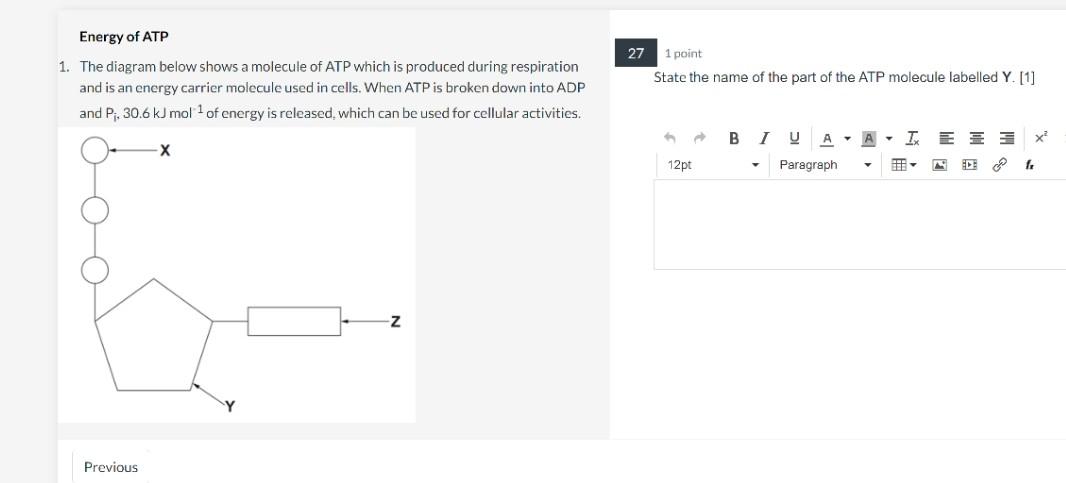 Solved 1. The diagram below shows a molecule of ATP which is | Chegg.com
