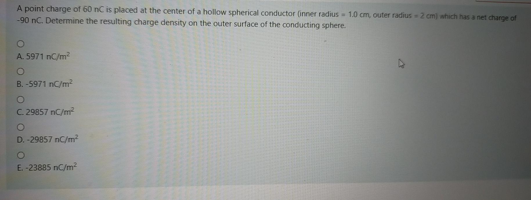 Solved A point charge of 60 nC is placed at the center of a | Chegg.com