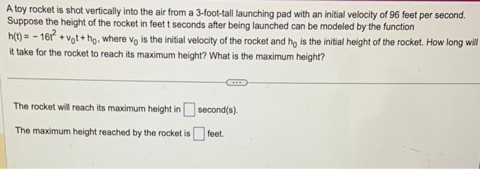 Solved A toy rocket is shot vertically into the air from a | Chegg.com