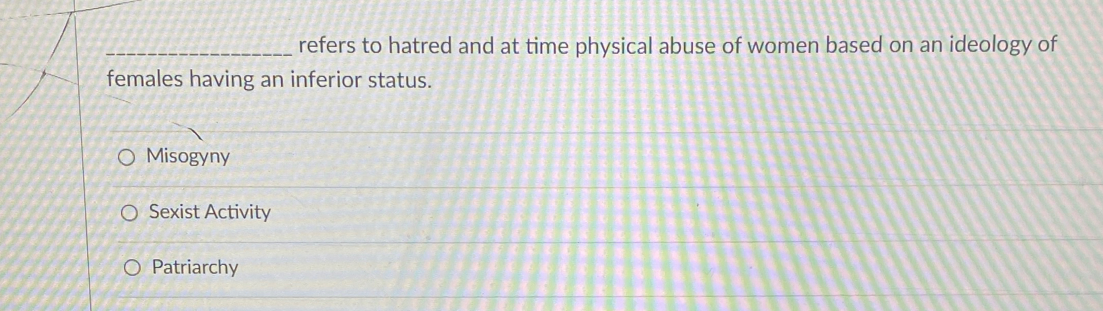 Solved refers to hatred and at time physical abuse of women | Chegg.com