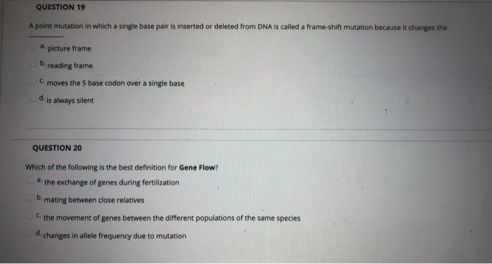 Solved QUESTION 19 A point mutation in which a single base | Chegg.com