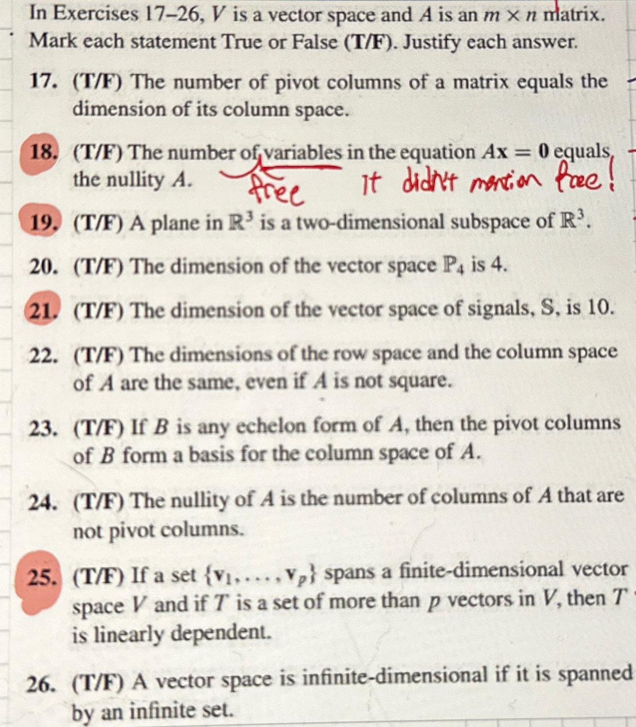 Solved In Exercises 17-26,V ﻿is A Vector Space And A ﻿is An | Chegg.com