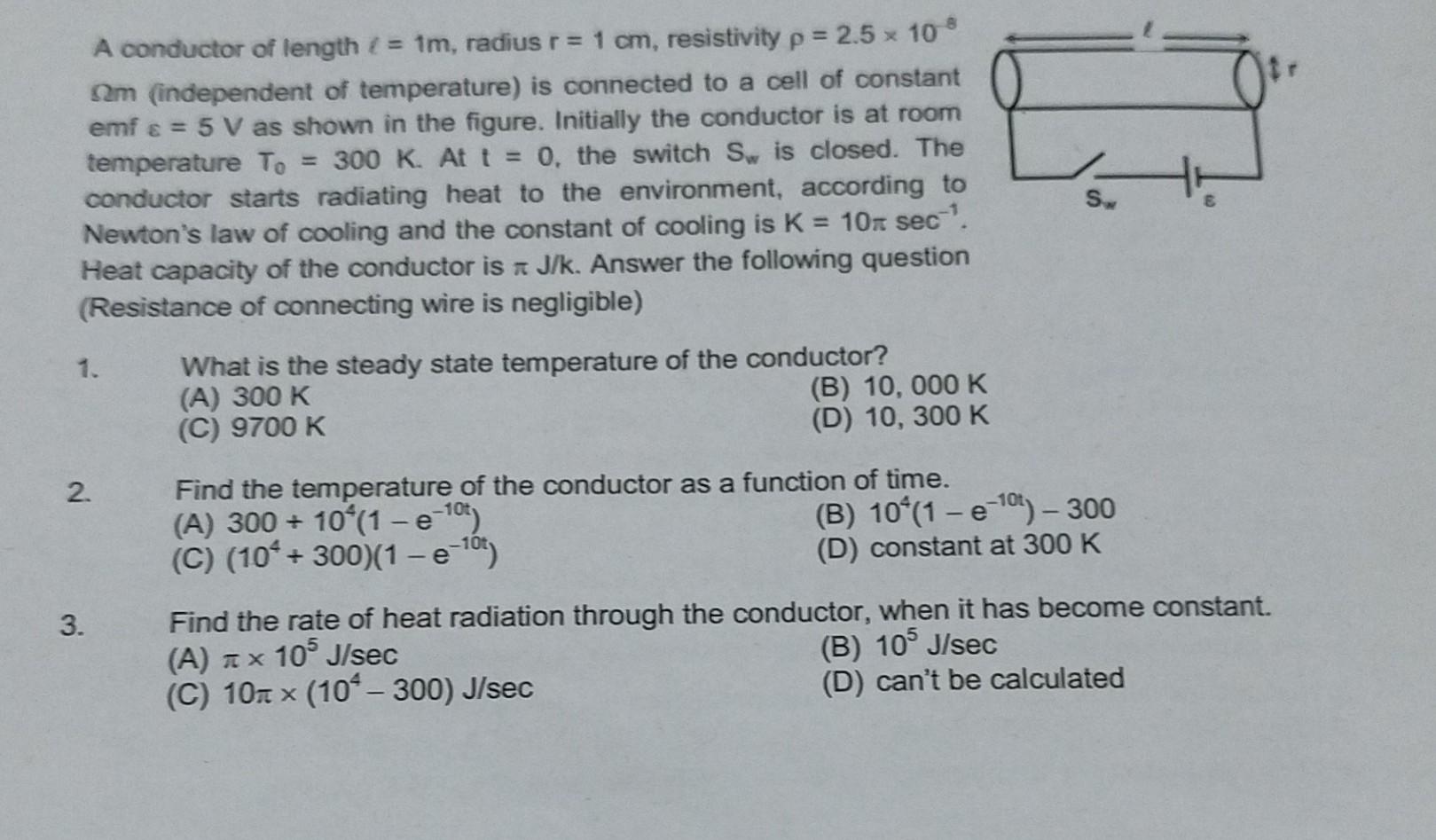 Solved A Conductor Of Length ℓ=1 M, Radius R=1 Cm, | Chegg.com