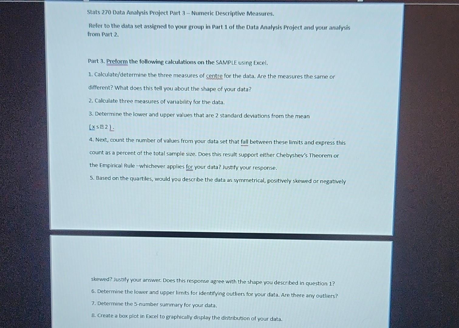 Solved Part 1 Full Data Set Steps taken to create the sample | Chegg.com