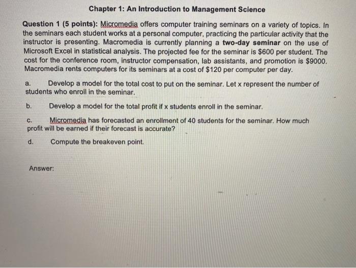 Solved Chapter 1: An Introduction to Management Science | Chegg.com