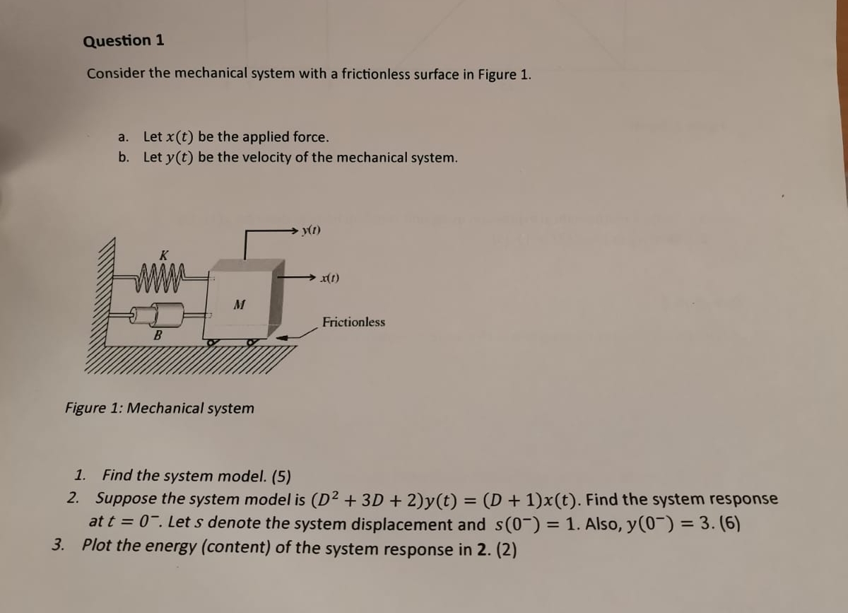 Solved Question 1Consider the mechanical system with a | Chegg.com