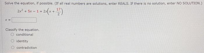 Solved Solve the equation, if possible. (If all real numbers | Chegg.com