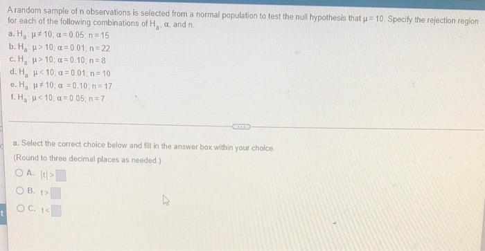 Solved a A random sample of n observations is selected from | Chegg.com