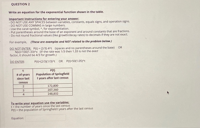 Solved QUESTION 2 Write an equation for the exponential | Chegg.com