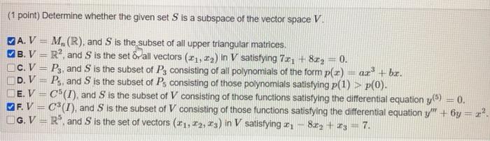 Solved (1 point) Determine whether the given set S is a | Chegg.com