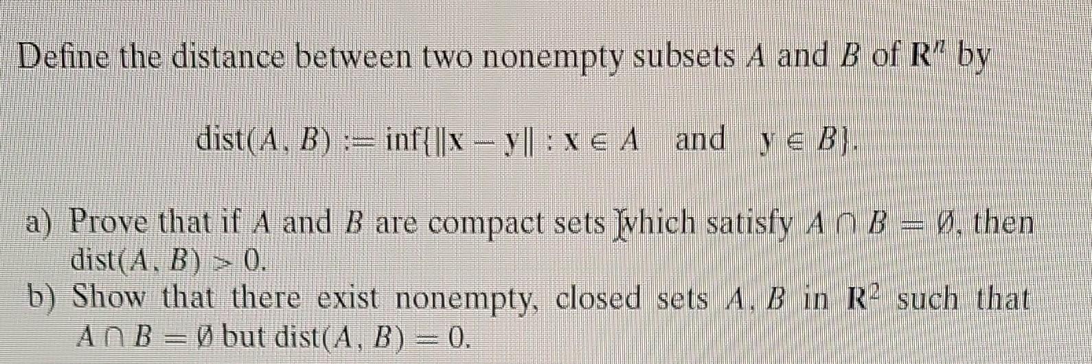 Solved Define The Distance Between Two Nonempty Subsets A | Chegg.com