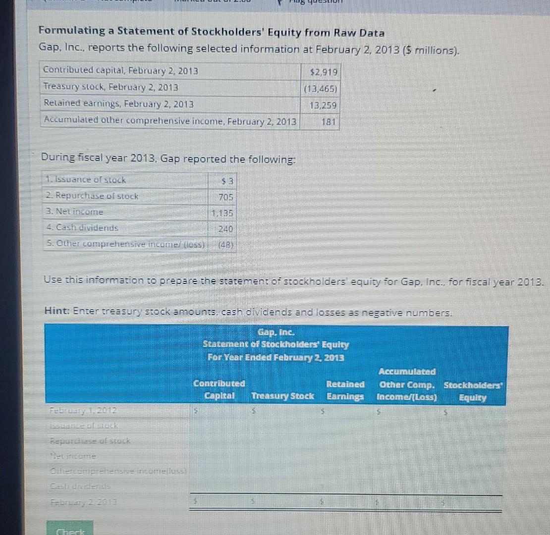 formulating a statement of stockholders equity from raw data