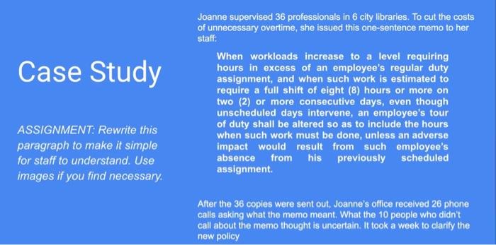 Case Study ASSIGNMENT: Rewrite this paragraph to make | Chegg.com