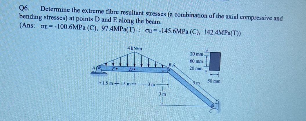 Solved Q6. Determine the extreme fibre resultant stresses (a | Chegg.com