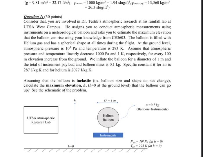(g=9.81 m/s2=32.17ft/s2;ρwater =1000 | Chegg.com
