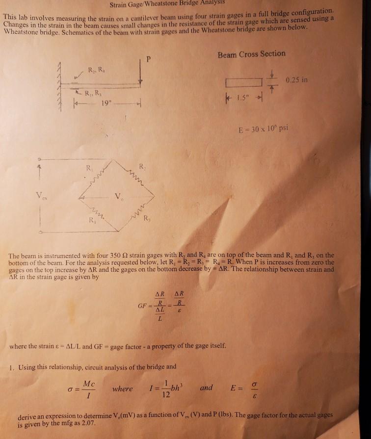 Solved Strain Gage/Wheatstone Bridge Analysis This Lab | Chegg.com