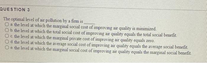 Solved QUESTION 3 The Optimal Level Of Air Pollution By A | Chegg.com