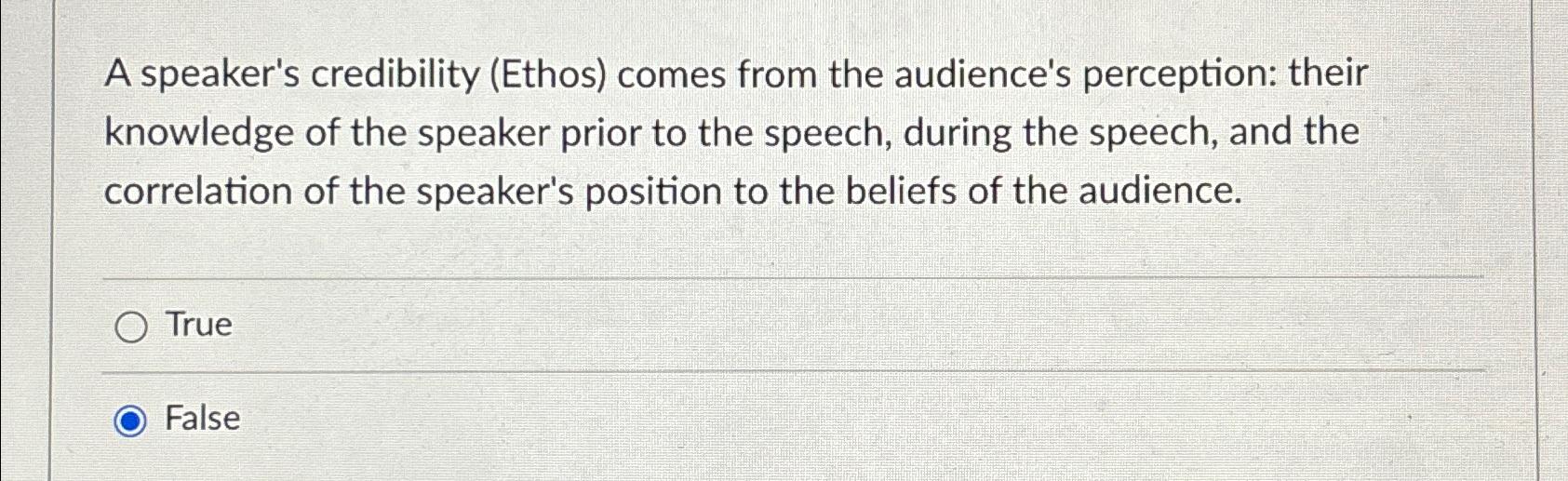 Solved A speaker's credibility (Ethos) from the