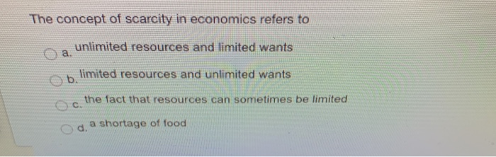 Solved The Concept Of Scarcity In Economics Refers To | Chegg.com