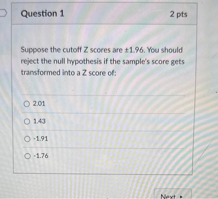 Solved Suppose the cutoff Z scores are ±1.96. You should