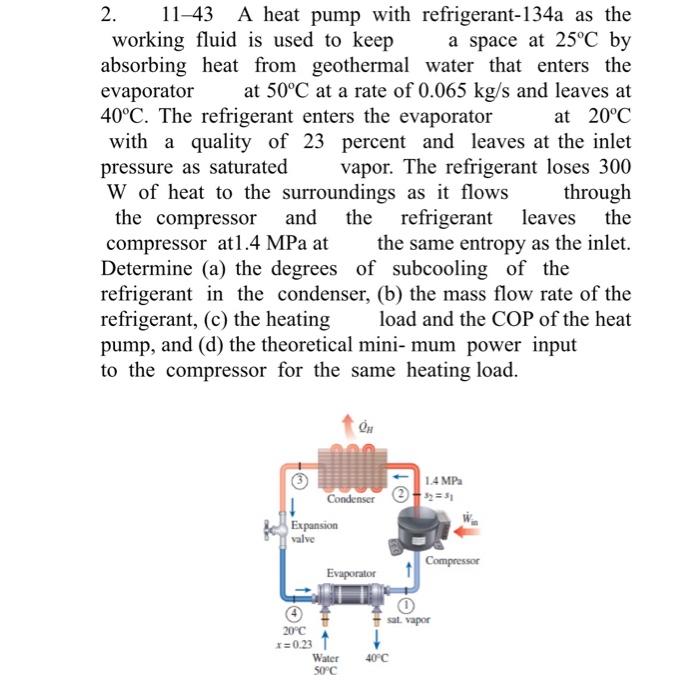 Solved 2. 11-43 A Heat Pump With Refrigerant-134a As The | Chegg.com