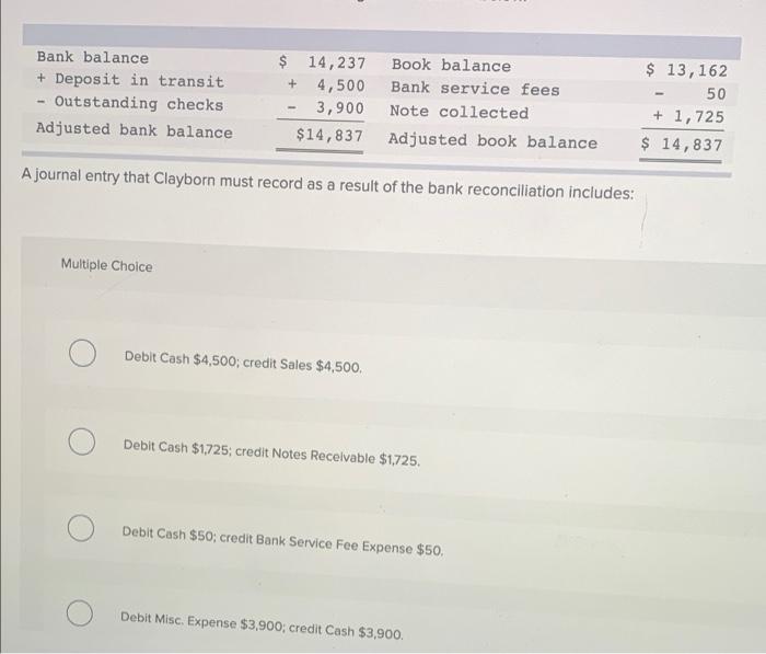 Solved Bank balance + Deposit in transit Outstanding