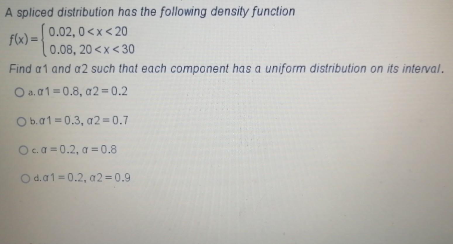Solved A spliced distribution has the following density | Chegg.com