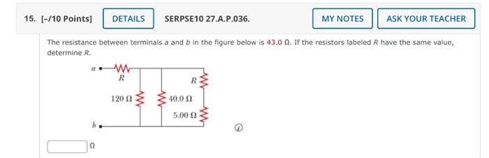 Solved The resistance between terminals a and b in the | Chegg.com