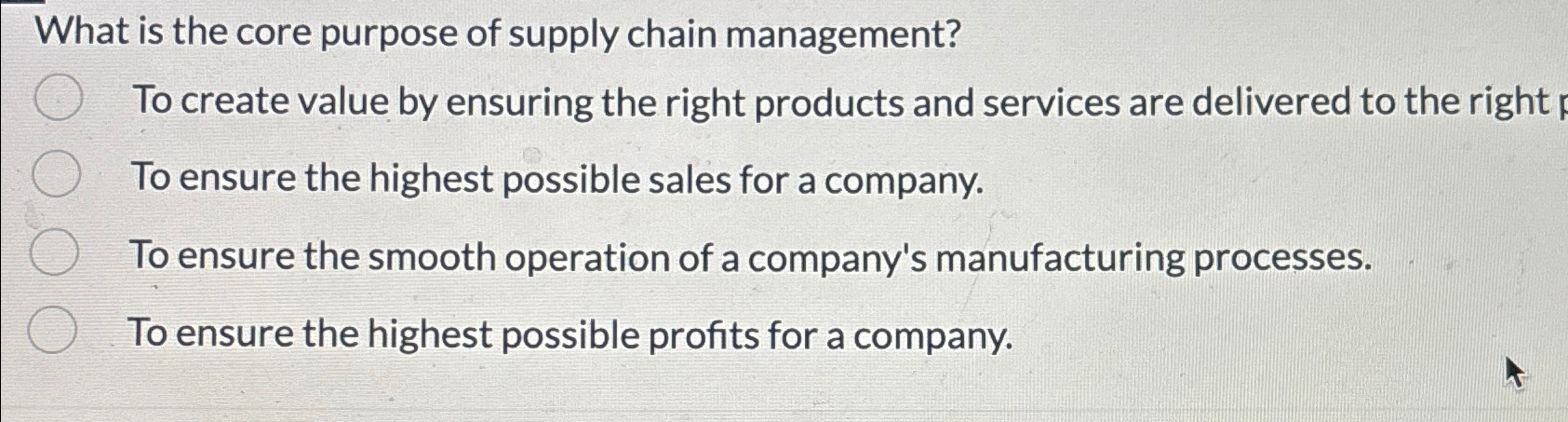 Solved What is the core purpose of supply chain | Chegg.com