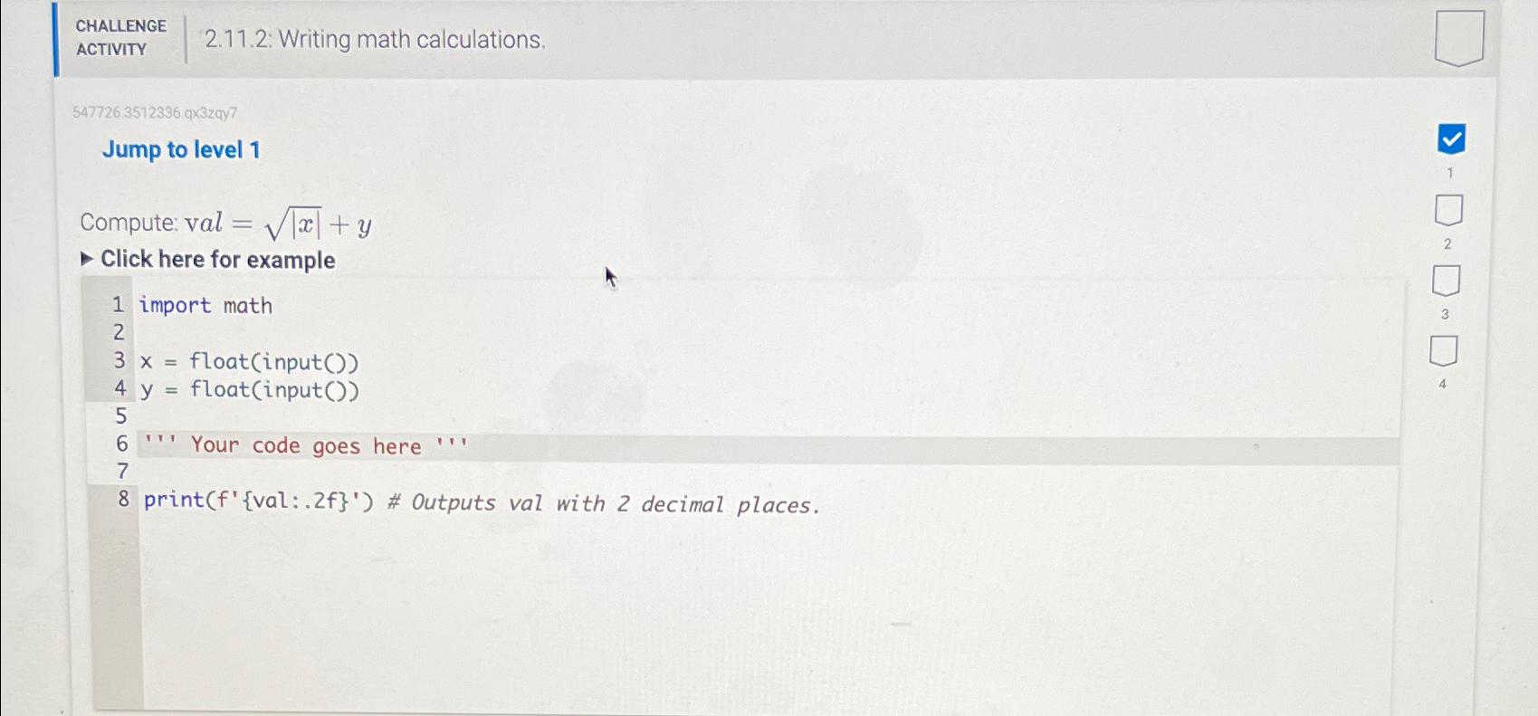 Solved CHALLENGEACTIVITY2.11.2: Writing math | Chegg.com