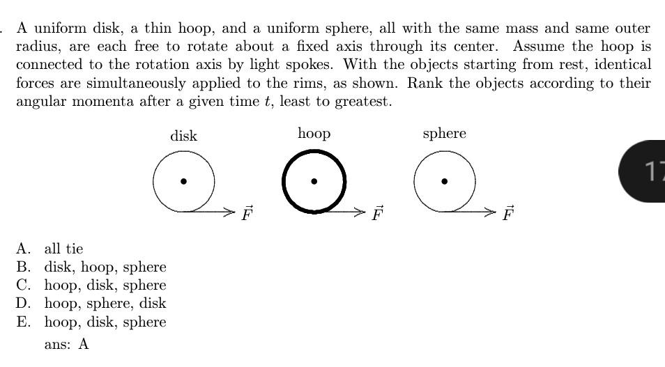 Solved A uniform disk, a thin hoop, and a uniform sphere, | Chegg.com