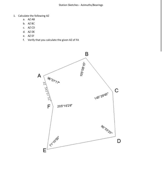 Solved Station Sketches Azimuths Bearings 1 Calculate The