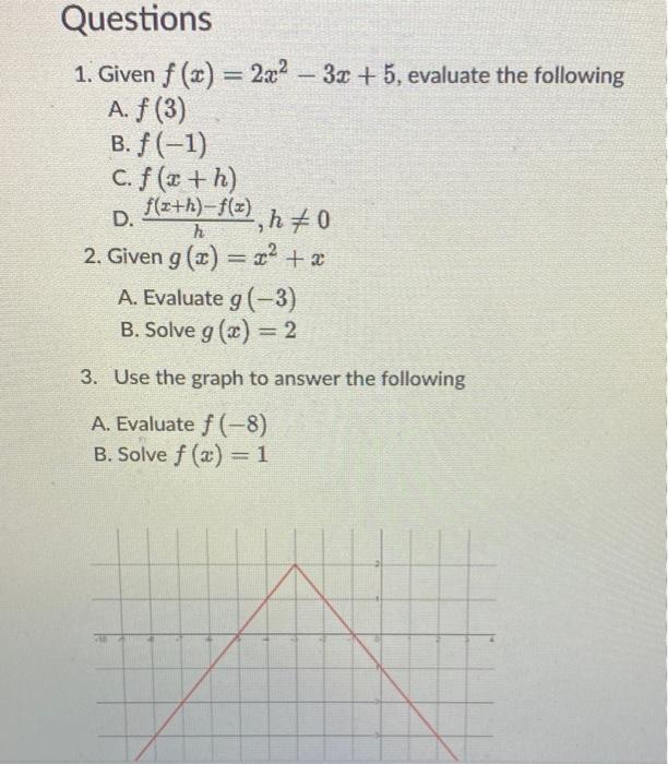 Solved Evaluate the function.Given f(x)=2x2-3x-3, ﻿find