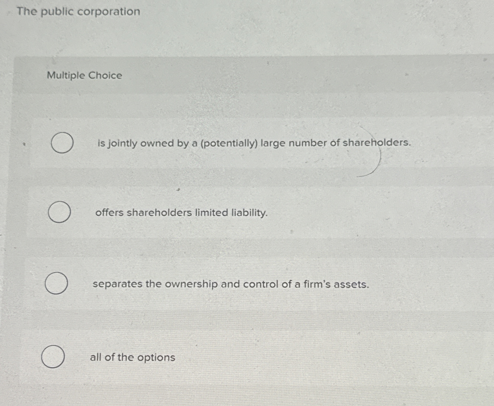 Solved The public corporationMultiple Choiceis jointly owned