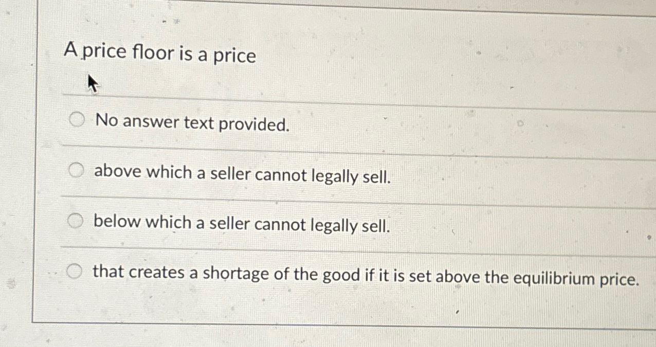 A price floor is a priceNo answer text provided.above | Chegg.com