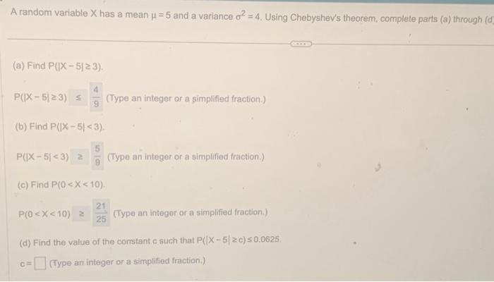 Solved A random variable X has a mean μ=5 and a variance | Chegg.com