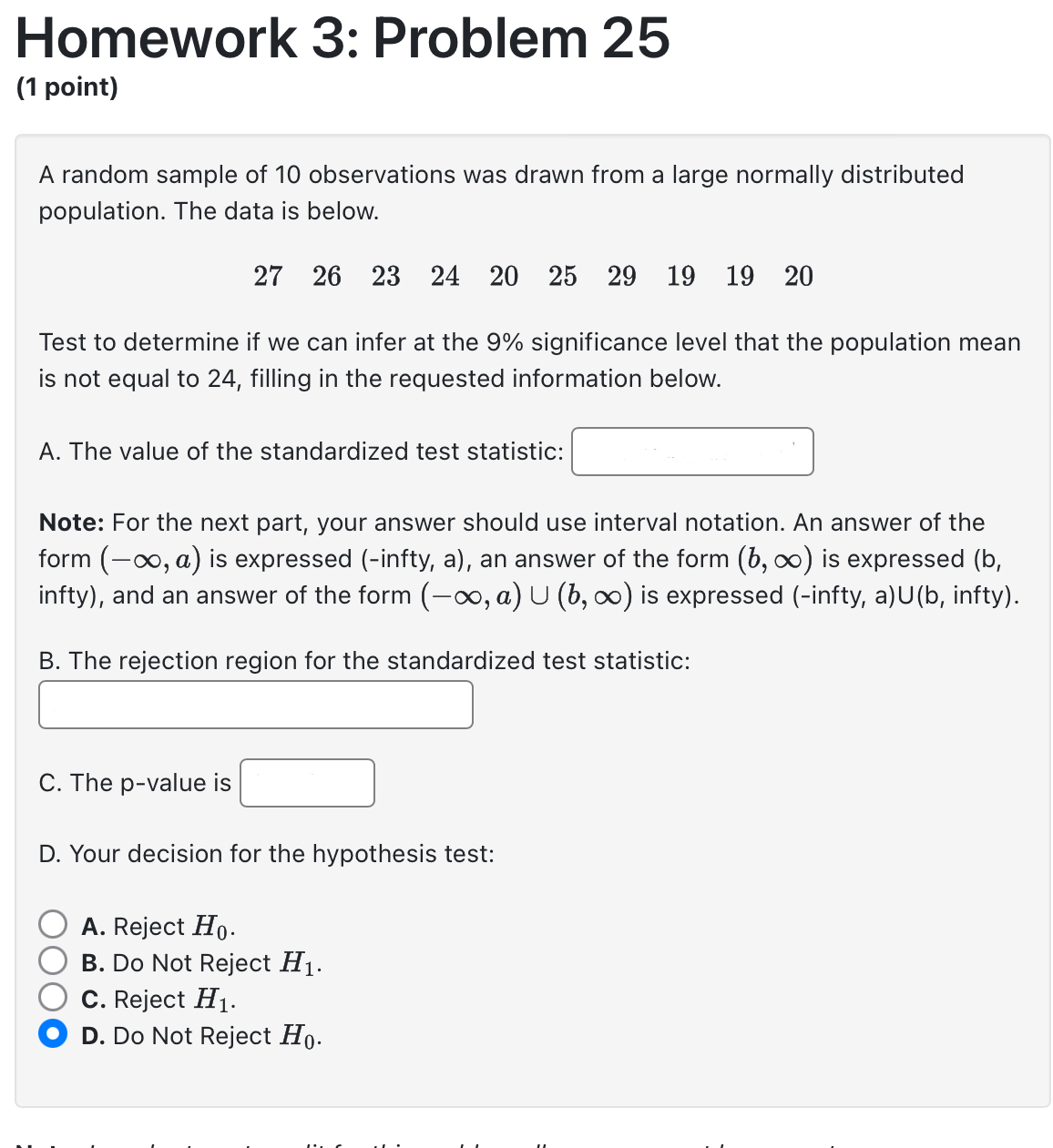 Solved Homework 3: Problem 25(1 ﻿point)A random sample of 10 | Chegg.com
