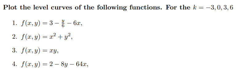 Solved Plot the level curves of the following functions. For | Chegg.com