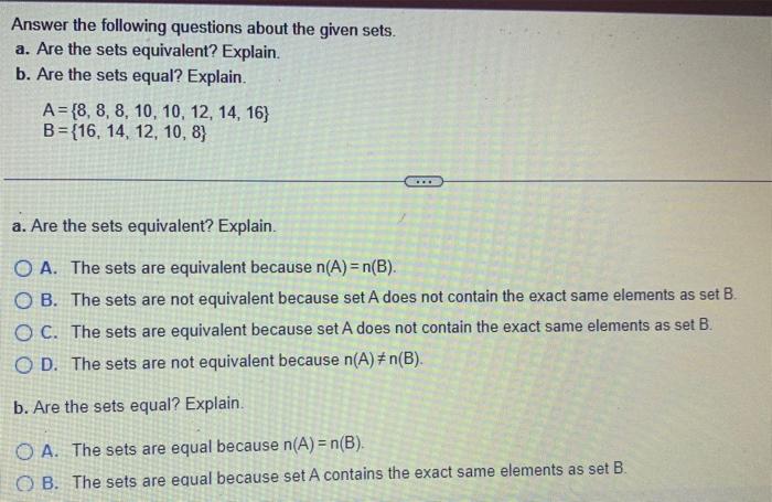 Solved Answer the following questions about the given sets. | Chegg.com
