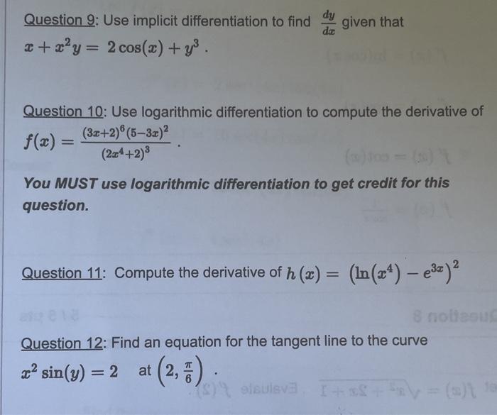 Solved Question 9: Use implicit differentiation to find a | Chegg.com