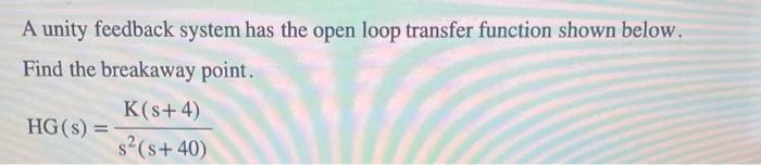 Solved A unity feedback system has the open loop transfer | Chegg.com
